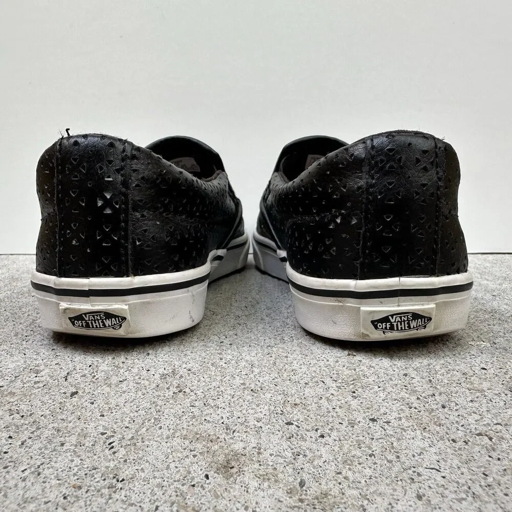 Vans Asher Slip On Shoes Womens 7 Black Perforated Leather Sneaker 721356 Skater